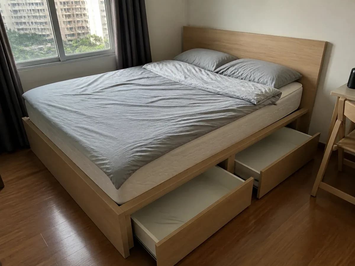 IKEA Queen Bed Frame and Mattress sample listing photo