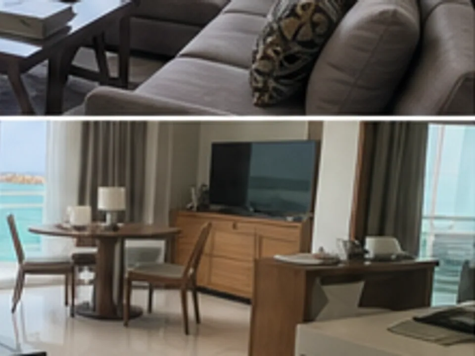 furnished apartment, kitchen, living area, and arrival support
