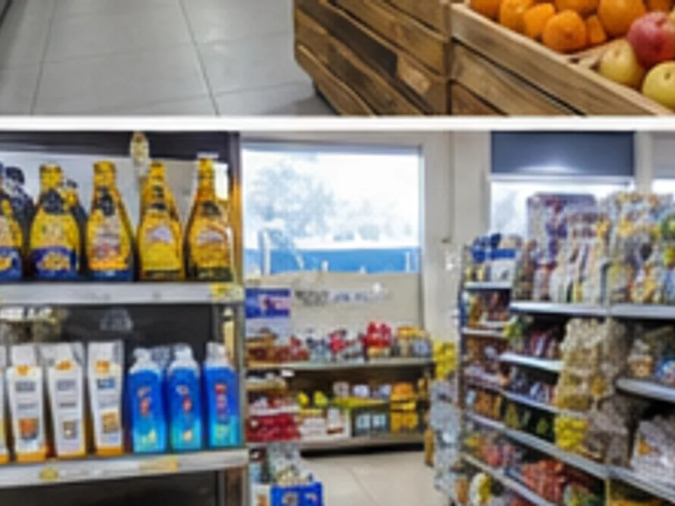 groceries, fresh products, drinks, and practical traveler essentials