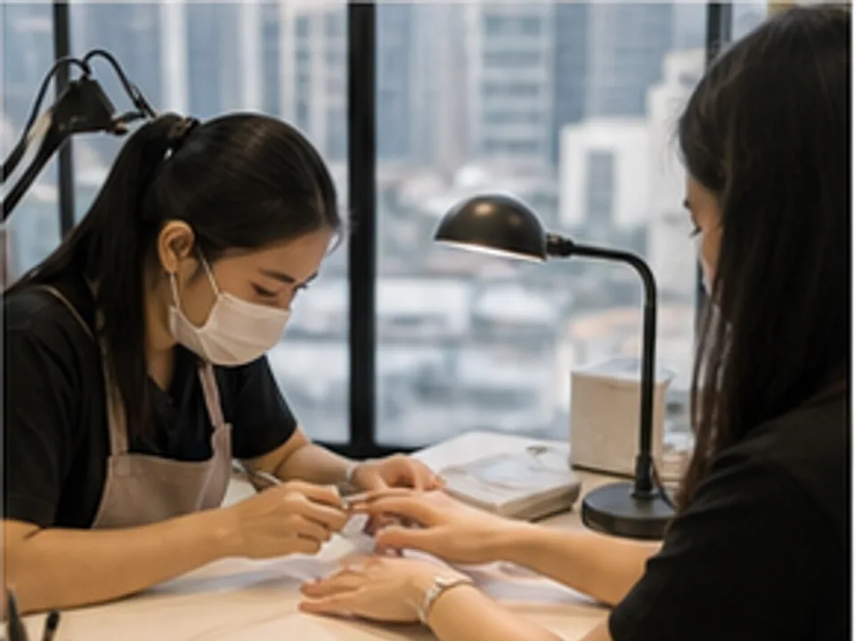 manicure, pedicure, gel polish, nail art, and sanitized equipment